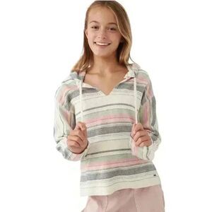 O'Neill Girl's Ivory Striped Cotton/Poly Rita Hooded Lounge Pullover NEW